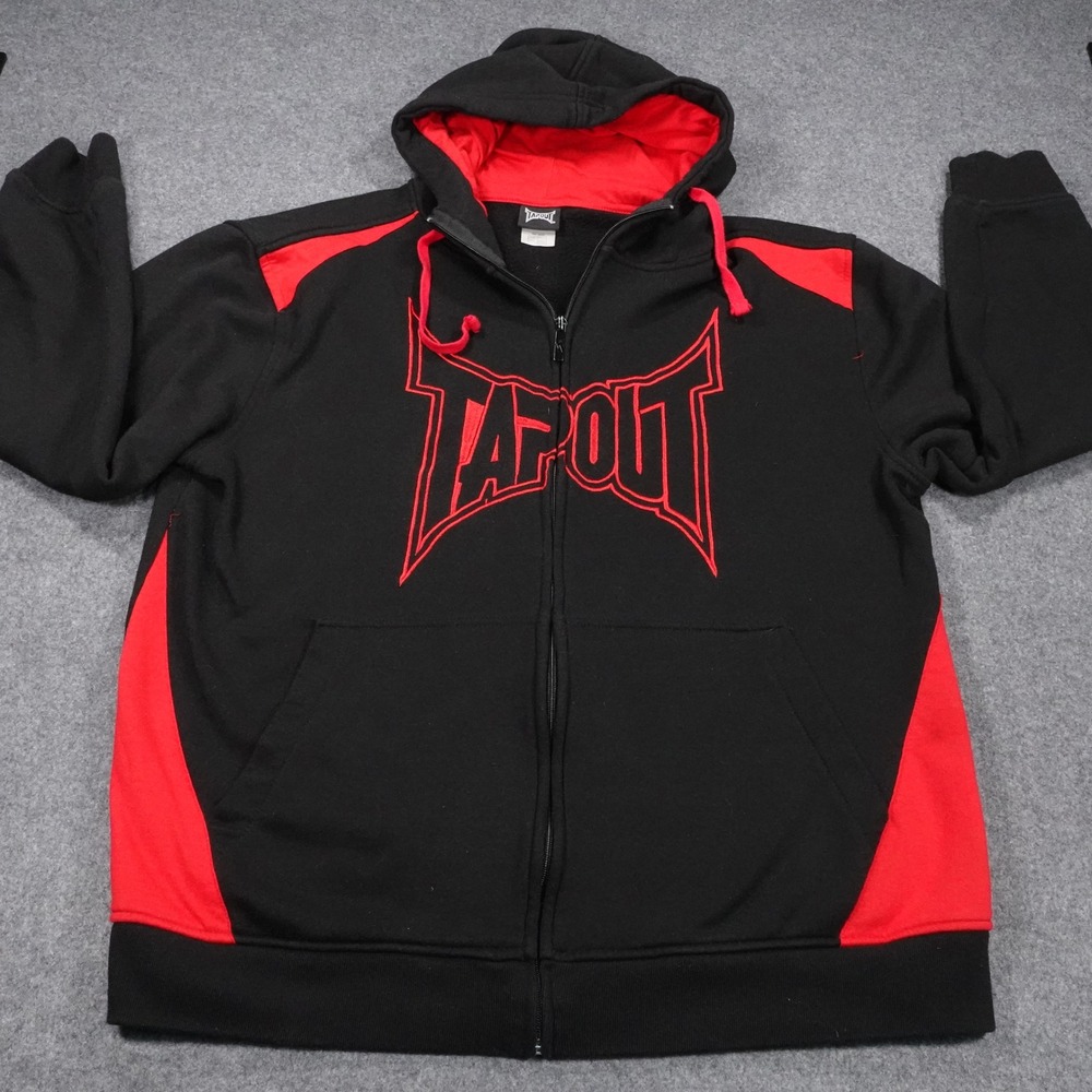 Vintage Tapout  XXL Hoodie Black Red Full Zip Embroidered Logo MMA Sweatshirt